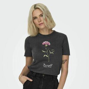 ONLY Brand Distressed Dark Gray Floral Short Sleeve Graphic T-Shirt Size S